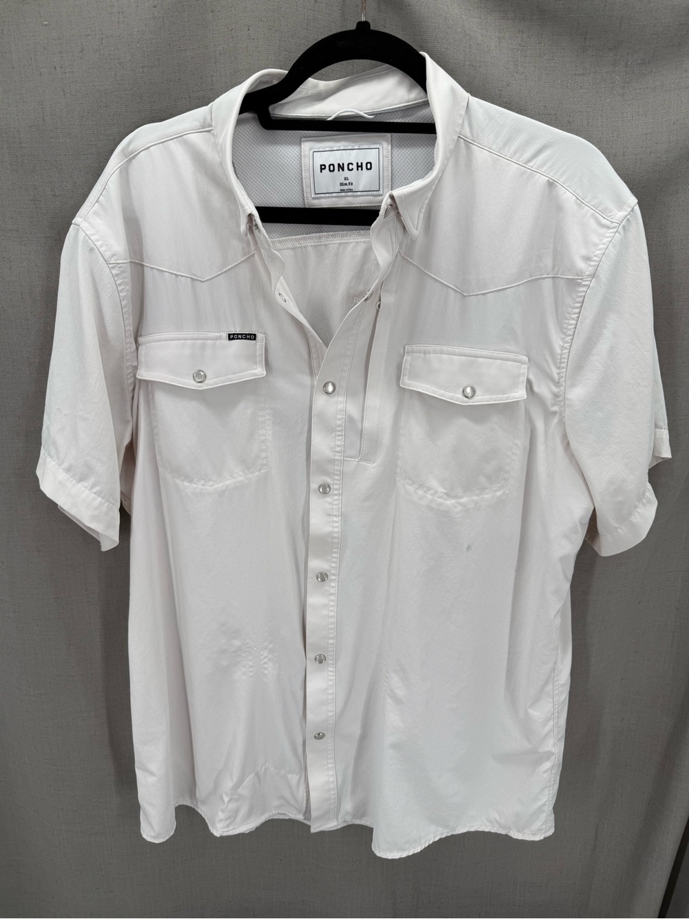 Poncho "The Del Rio" Short Sleeve Western pearl button Shirt in solid white XL S